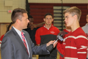 WTAE Morning Anchor Ryan Recker interviewing Paul Heflin getting ready for Friday night's game against Northgate.