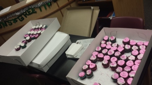 A few boxes of the 600 cupcakes Abby Ifft brought to school today to celebrate her 18th birthday. 