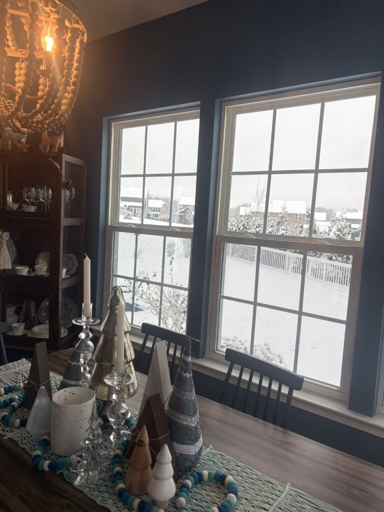 The snow could be easily scene through the windows of houses. It's bright white shade served as a kind of light source.